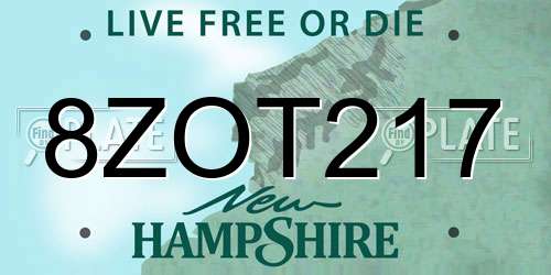 8ZOT217 New Hampshire License Plate