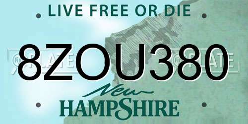 8ZOU380 New Hampshire License Plate