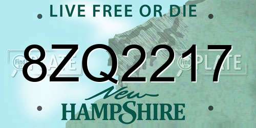 8ZQ2217 New Hampshire License Plate