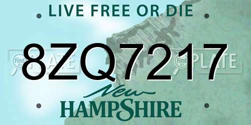 8ZQ7217 New Hampshire License Plate