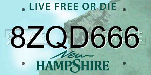 8ZQD666 New Hampshire License Plate