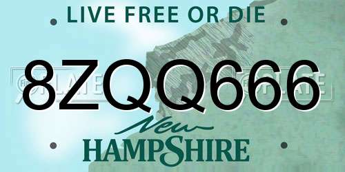 8ZQQ666 New Hampshire License Plate