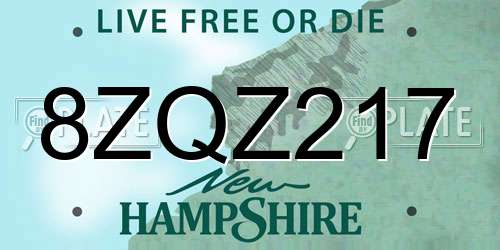 8ZQZ217 New Hampshire License Plate