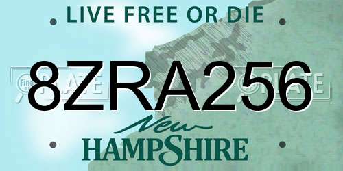 8ZRA256 New Hampshire License Plate