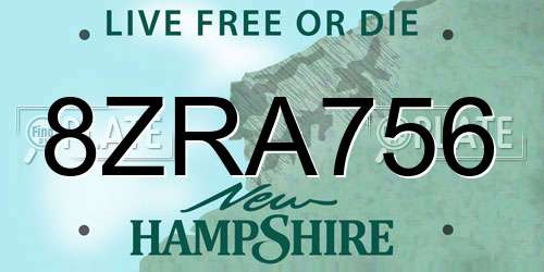 8ZRA756 New Hampshire License Plate