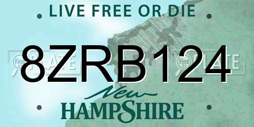 8ZRB124 New Hampshire License Plate