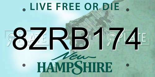 8ZRB174 New Hampshire License Plate