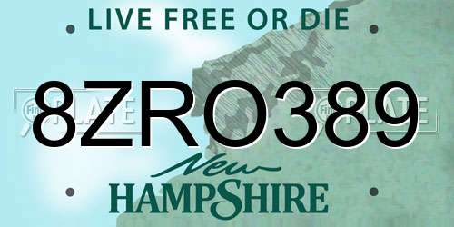 8ZRO389 New Hampshire License Plate