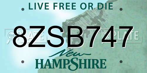 8ZSB747 New Hampshire License Plate