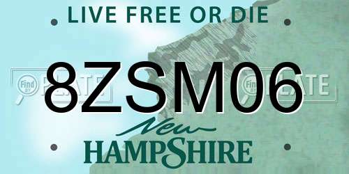 8ZSM06 New Hampshire License Plate