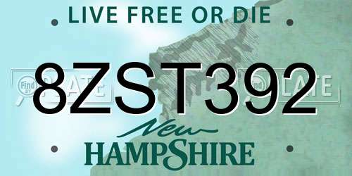 8ZST392 New Hampshire License Plate