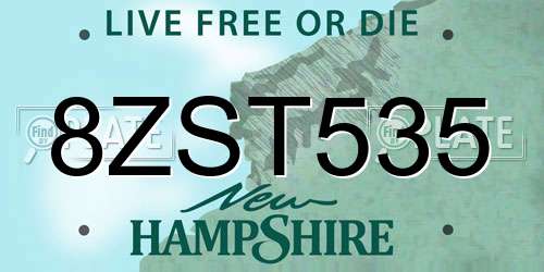 8ZST535 New Hampshire License Plate