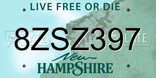 8ZSZ397 New Hampshire License Plate