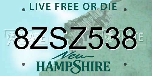 8ZSZ538 New Hampshire License Plate
