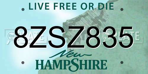 8ZSZ835 New Hampshire License Plate