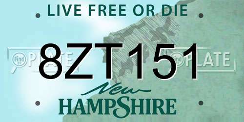 8ZT151 New Hampshire License Plate