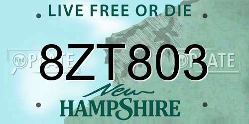 8ZT803 New Hampshire License Plate