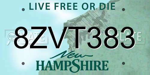 8ZVT383 New Hampshire License Plate