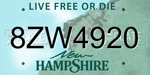 8ZW4920 New Hampshire License Plate