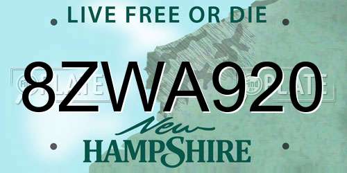 8ZWA920 New Hampshire License Plate