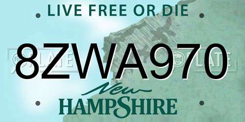 8ZWA970 New Hampshire License Plate