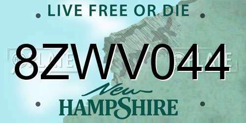 8ZWV044 New Hampshire License Plate