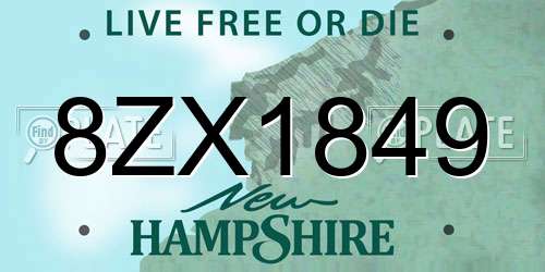 8ZX1849 New Hampshire License Plate