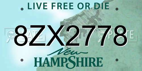 8ZX2778 New Hampshire License Plate