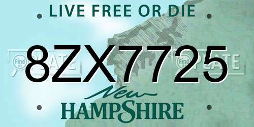 8ZX7725 New Hampshire License Plate