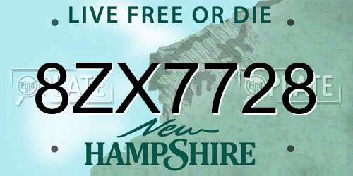8ZX7728 New Hampshire License Plate