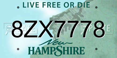 8ZX7778 New Hampshire License Plate