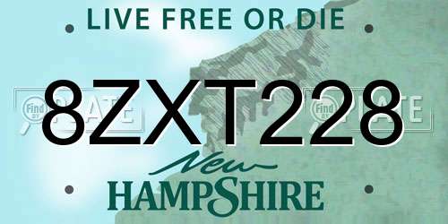 8ZXT228 New Hampshire License Plate