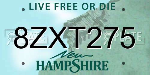 8ZXT275 New Hampshire License Plate