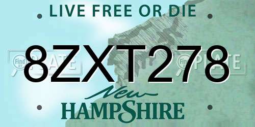 8ZXT278 New Hampshire License Plate