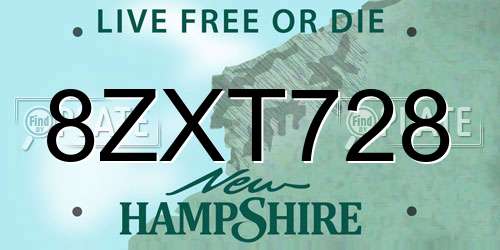 8ZXT728 New Hampshire License Plate