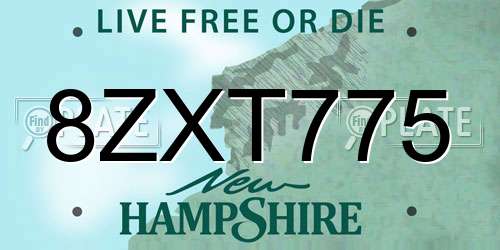 8ZXT775 New Hampshire License Plate
