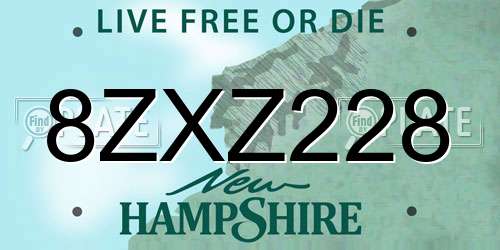 8ZXZ228 New Hampshire License Plate