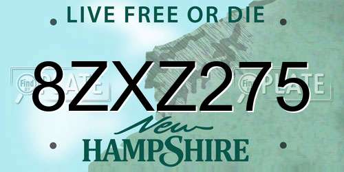 8ZXZ275 New Hampshire License Plate
