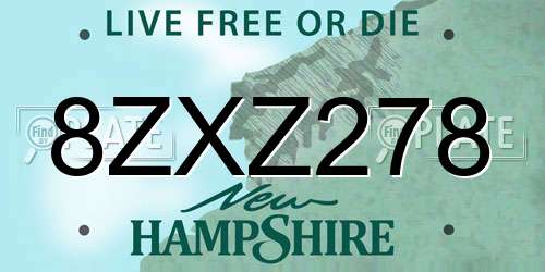 8ZXZ278 New Hampshire License Plate