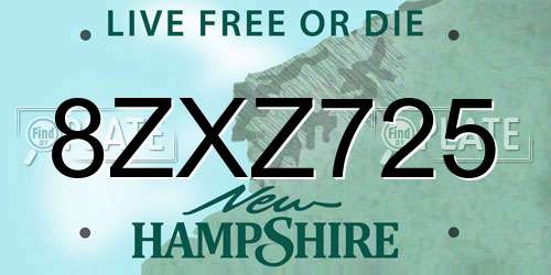 8ZXZ725 New Hampshire License Plate