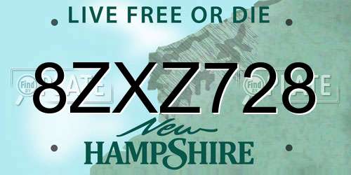 8ZXZ728 New Hampshire License Plate