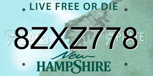 8ZXZ778 New Hampshire License Plate