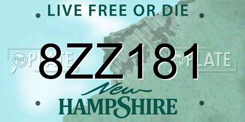 8ZZ181 New Hampshire License Plate