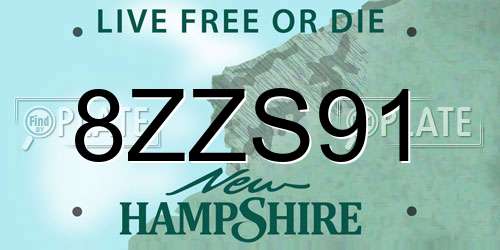 8ZZS91 New Hampshire License Plate