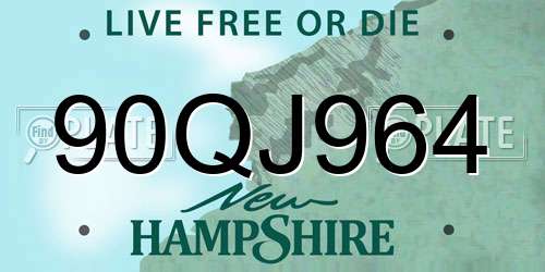 90QJ964 New Hampshire License Plate