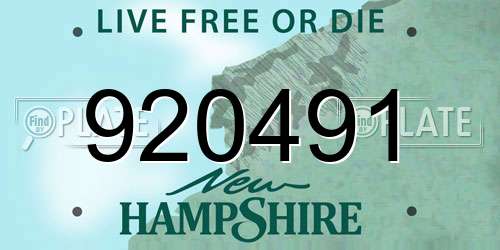 920491 New Hampshire License Plate