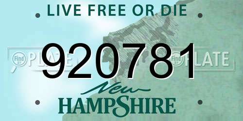 920781 New Hampshire License Plate