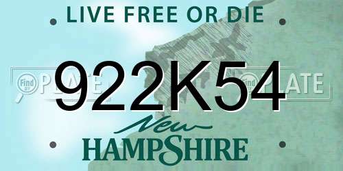 922K54 New Hampshire License Plate
