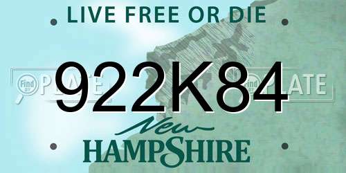 922K84 New Hampshire License Plate
