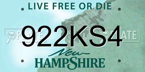 922KS4 New Hampshire License Plate